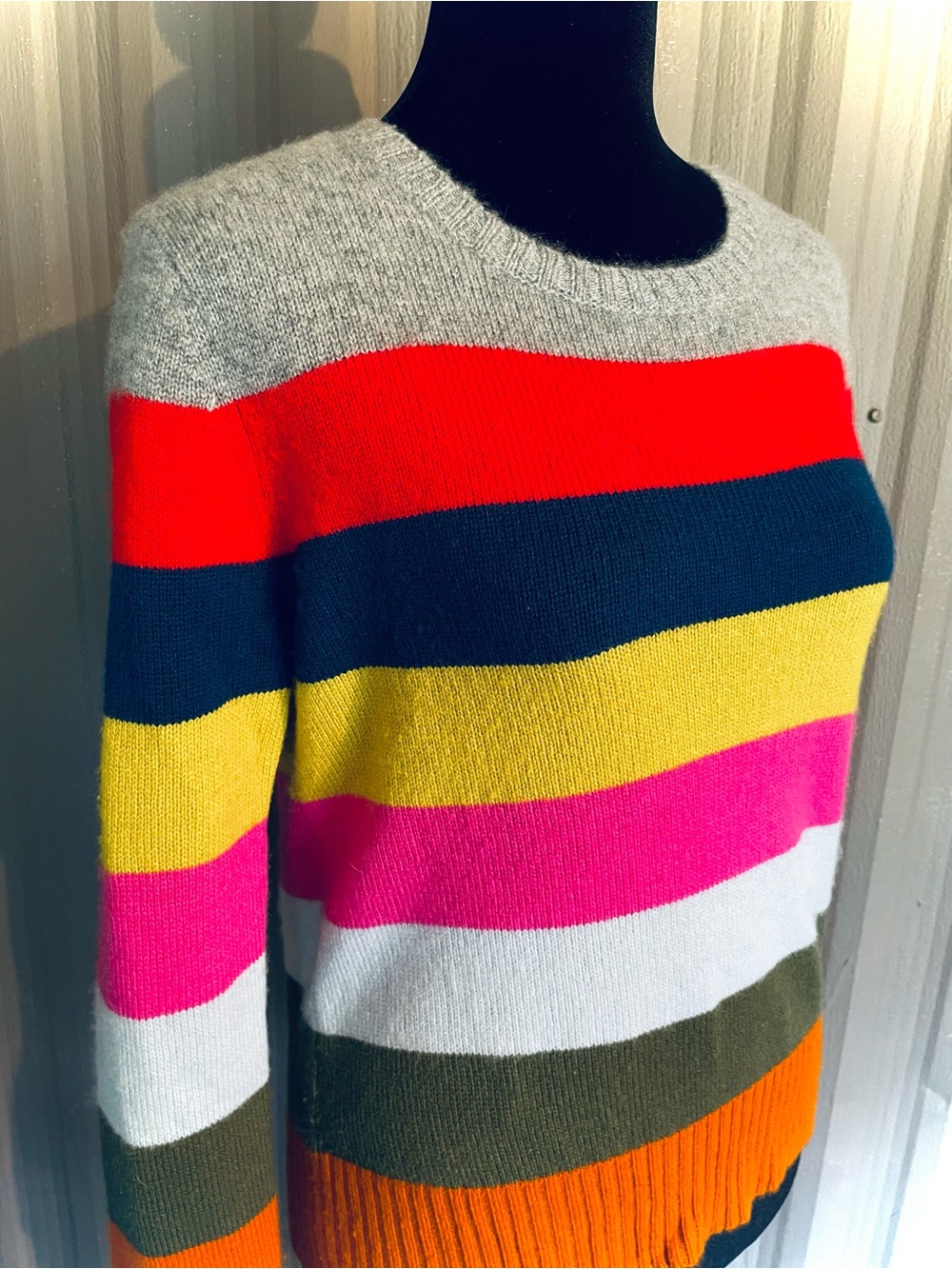 Allude Womens 100% Cashmere Pullover Sweater Colorful Bold Striped SOFT! sz M